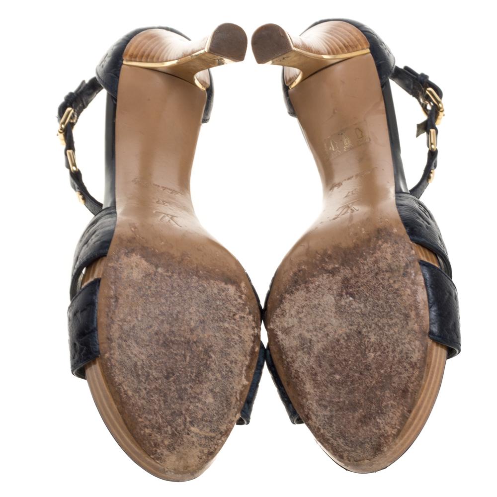Louis Vuitton Blue Infini Monogram Empreinte Leather Ankle Strap Sandals Size 37 2