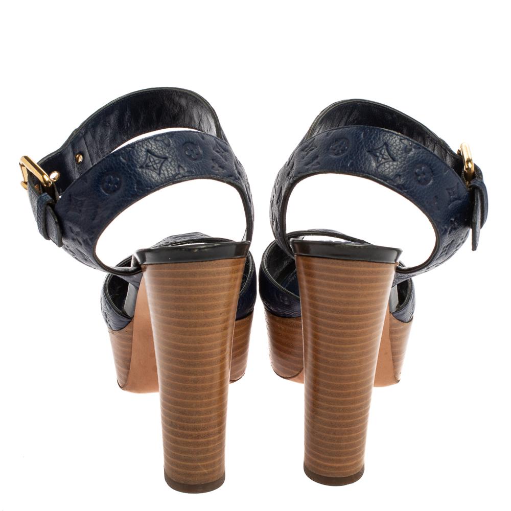 Black Louis Vuitton Blue Infini Monogram Empreinte Leather Ankle Strap Sandals Size 38