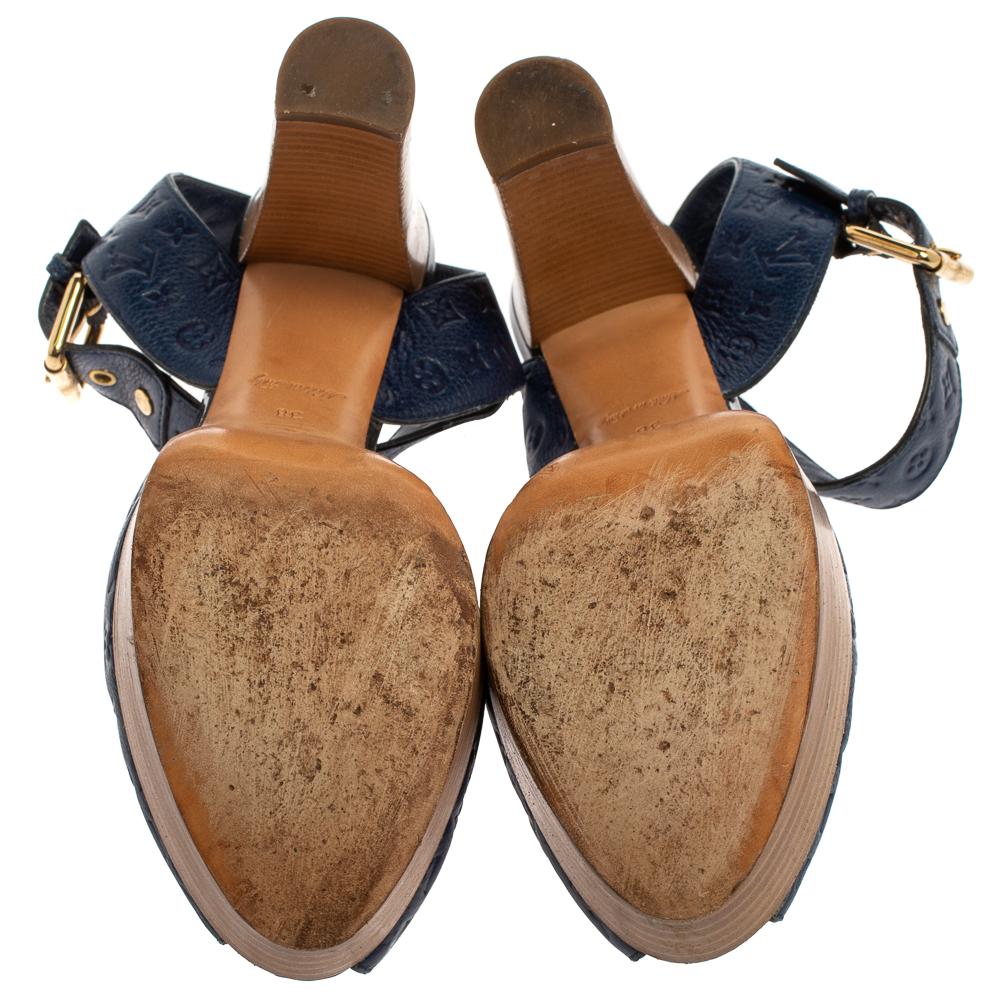 Louis Vuitton Blue Infini Monogram Empreinte Leather Ankle Strap Sandals Size 38 In Good Condition In Dubai, Al Qouz 2