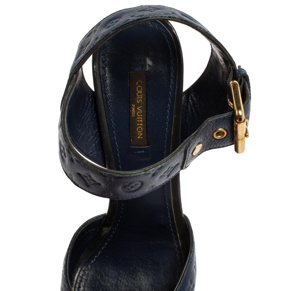 Louis Vuitton Blue Infini Monogram Empreinte Leather Ankle Strap Sandals Size 38 1