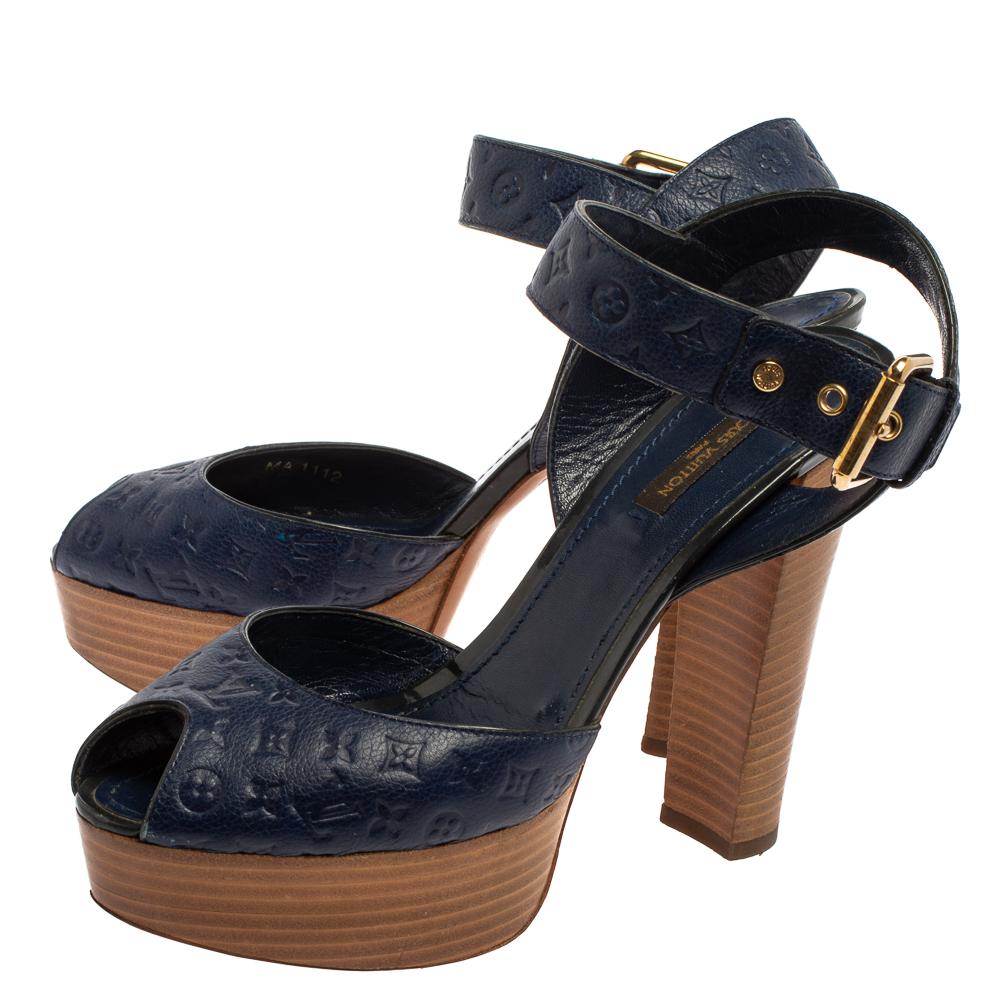 Louis Vuitton Blue Infini Monogram Empreinte Leather Ankle Strap Sandals Size 38 2