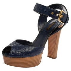 Louis Vuitton Blue Infini Monogram Empreinte Leather Ankle Strap Sandals Size 38