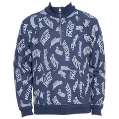 Louis Vuitton Blue Jacquard Cities Half Zip Sweater L