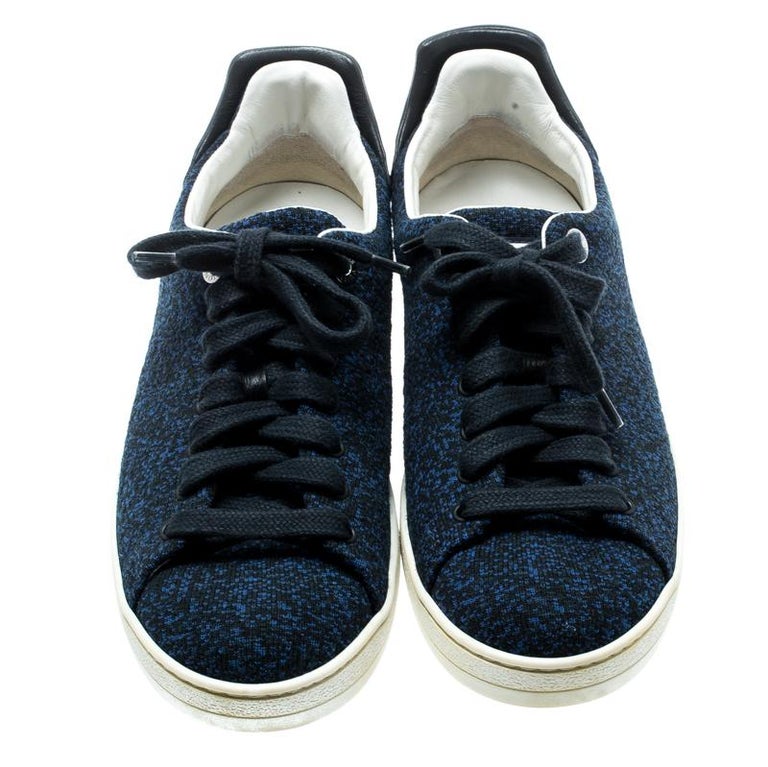 Louis Vuitton Blue Knit Fabric And Black Front Row Lace Up Sneakers Size 39.5 For Sale at 1stdibs
