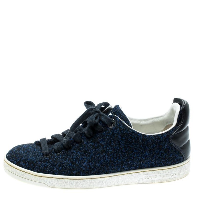 Louis Vuitton Blue Knit Fabric And Black Front Row Lace Up Sneakers ...