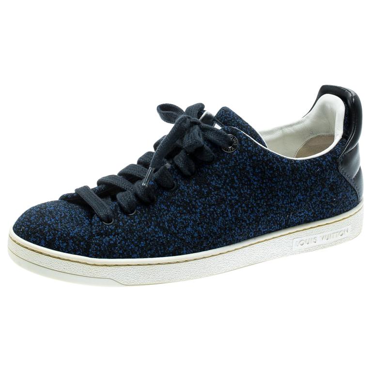 Louis Vuitton Blue Knit Fabric And Black Front Row Lace Up Sneakers Size 39.5 For Sale at 1stdibs