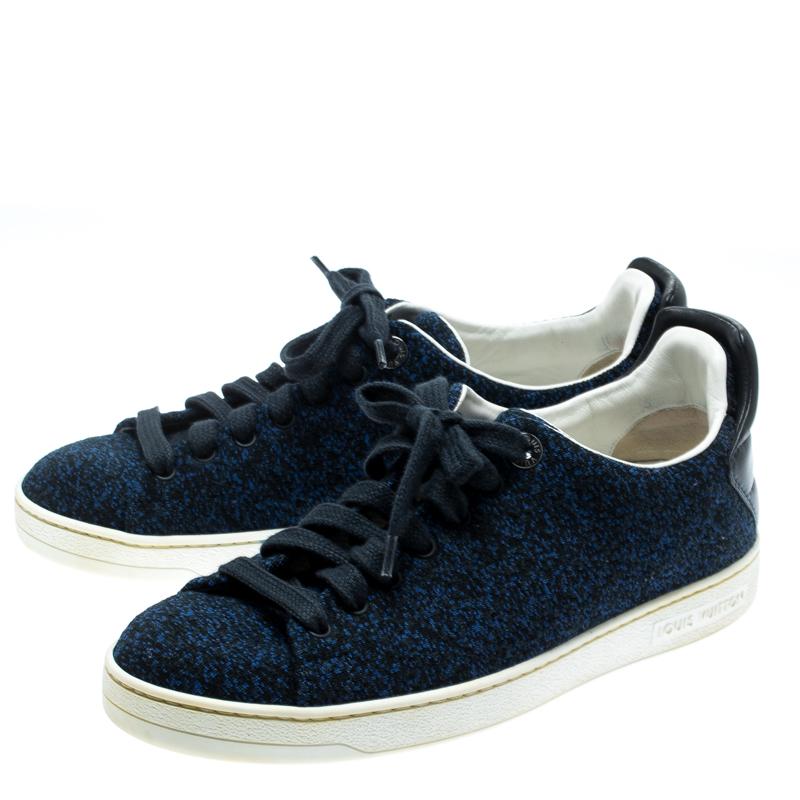 Louis Vuitton Blue Knit Fabric And Black Leather Front Row Lace Up Sneakers 39.5 2