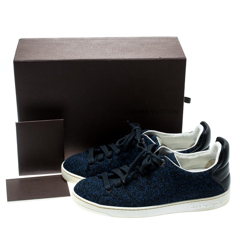 Louis Vuitton Blue Knit Fabric And Black Leather Front Row Lace Up Sneakers 39.5 4