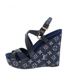 Louis Vuitton Blue Leather And Monogram Denim Fabric Ocean Sandal Size 39.5