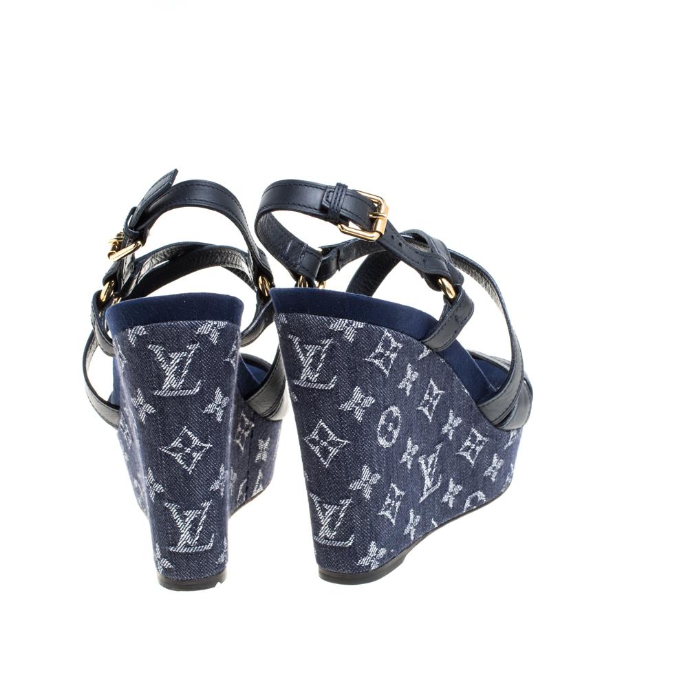 Black Louis Vuitton Blue Leather And Monogram Denim Fabric Ocean Sandal Size 39.5