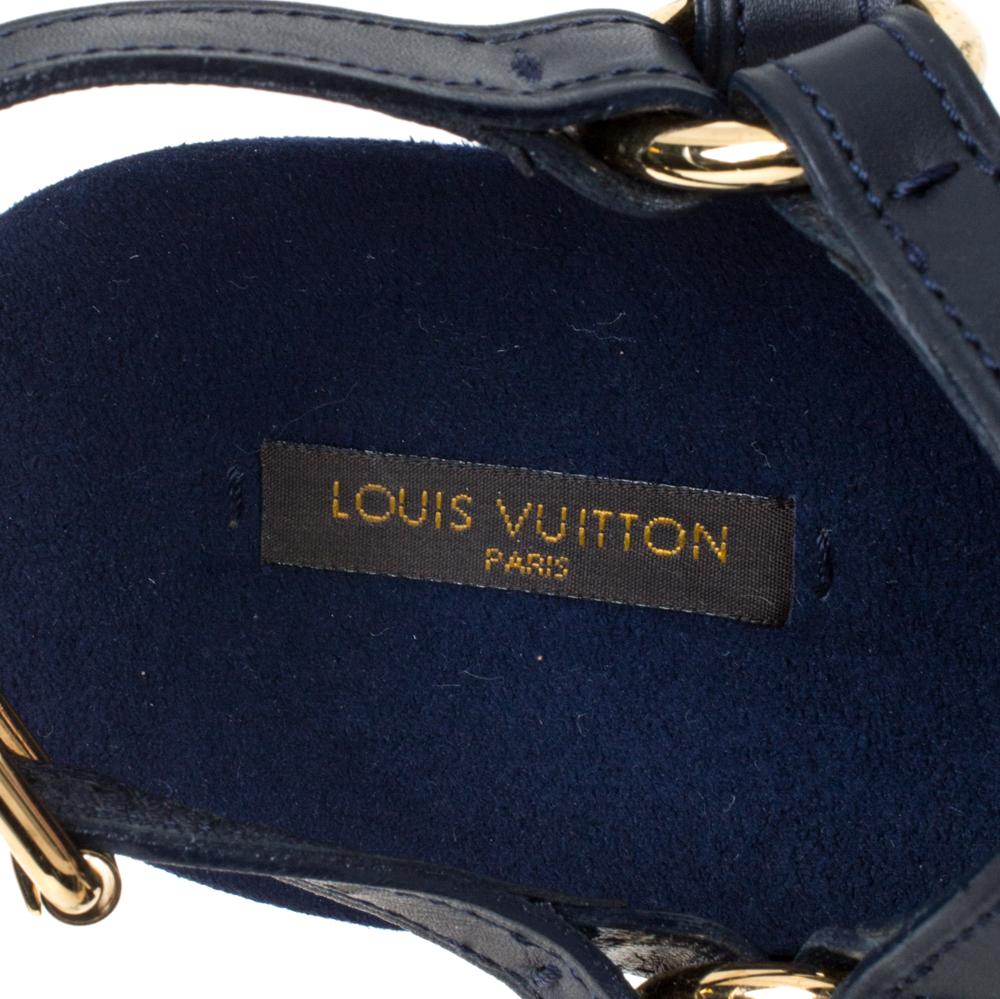 Women's Louis Vuitton Blue Leather And Monogram Denim Fabric Ocean Sandal Size 39.5