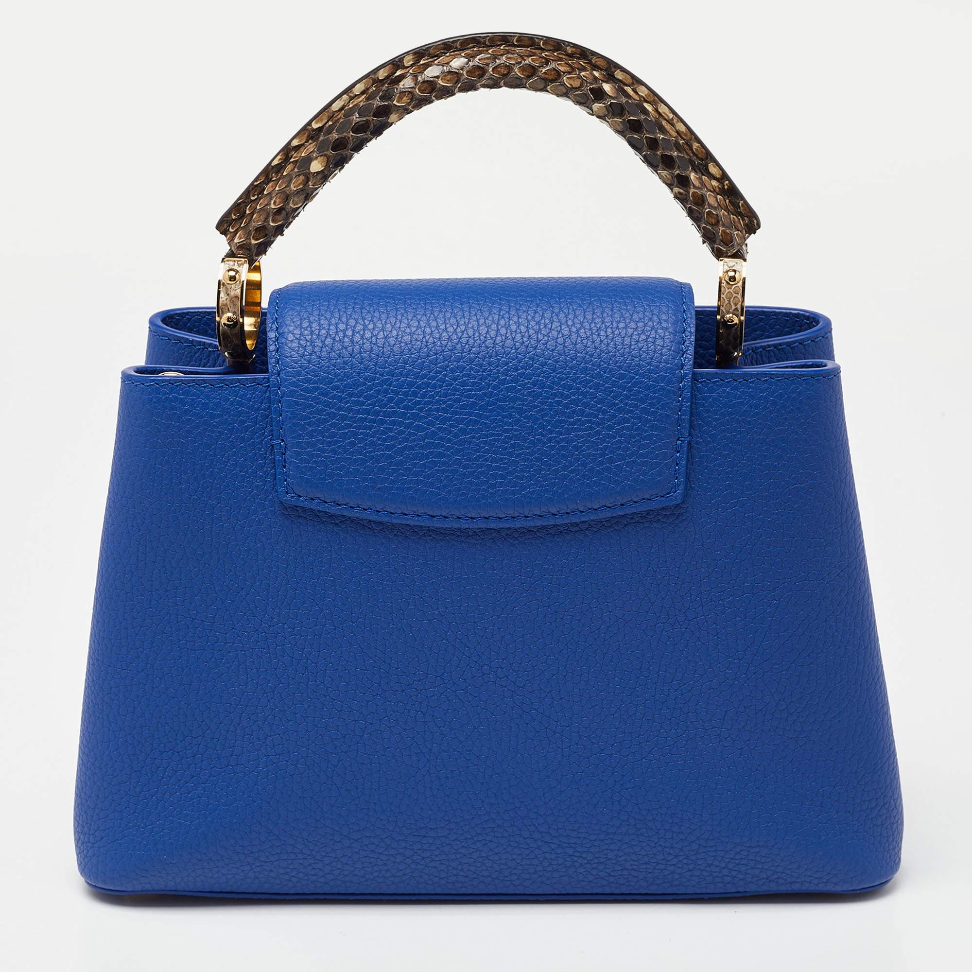 Louis Vuitton Blue Leather and Python Capucines BB Bag For Sale 6