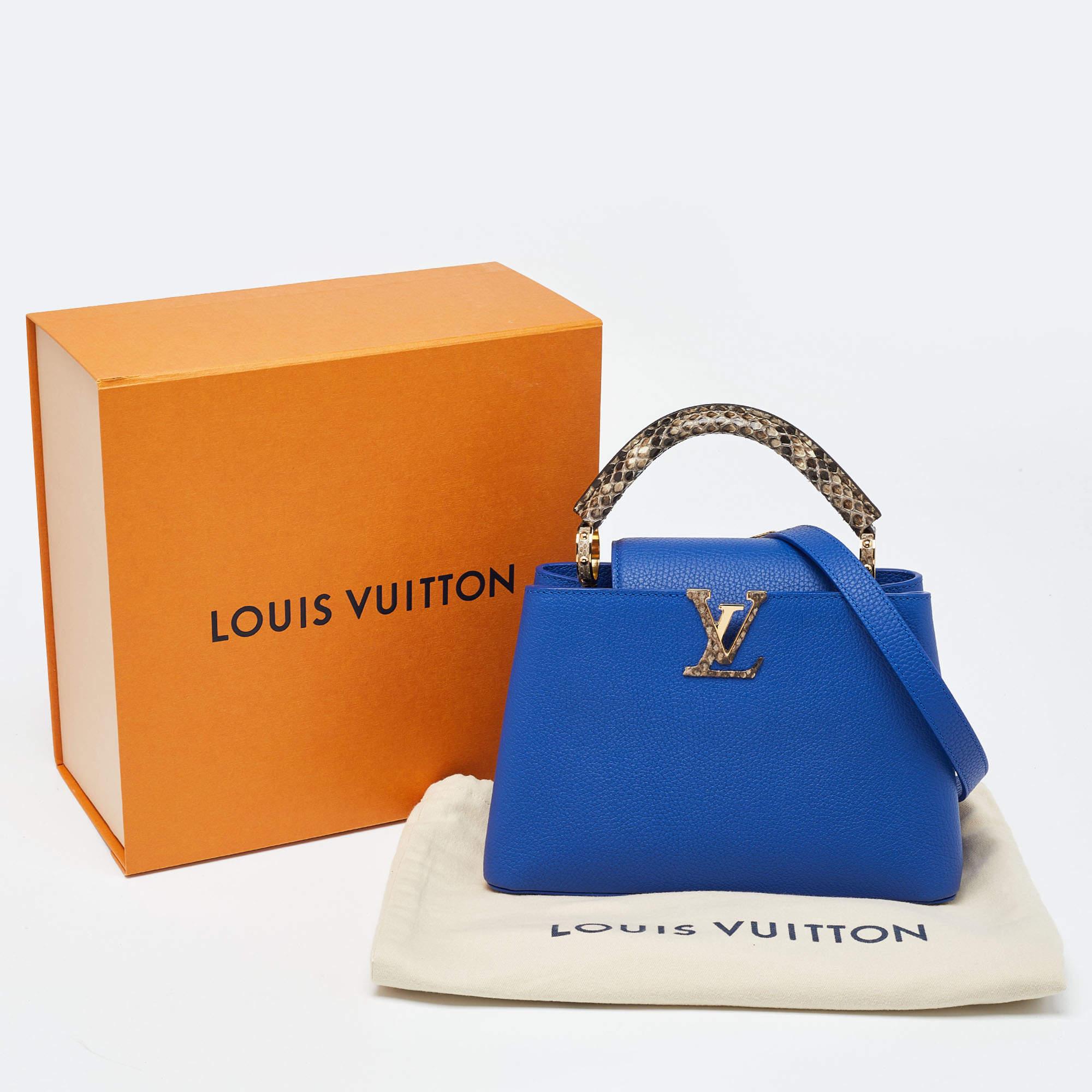Louis Vuitton Blue Leather and Python Capucines BB Bag For Sale 9