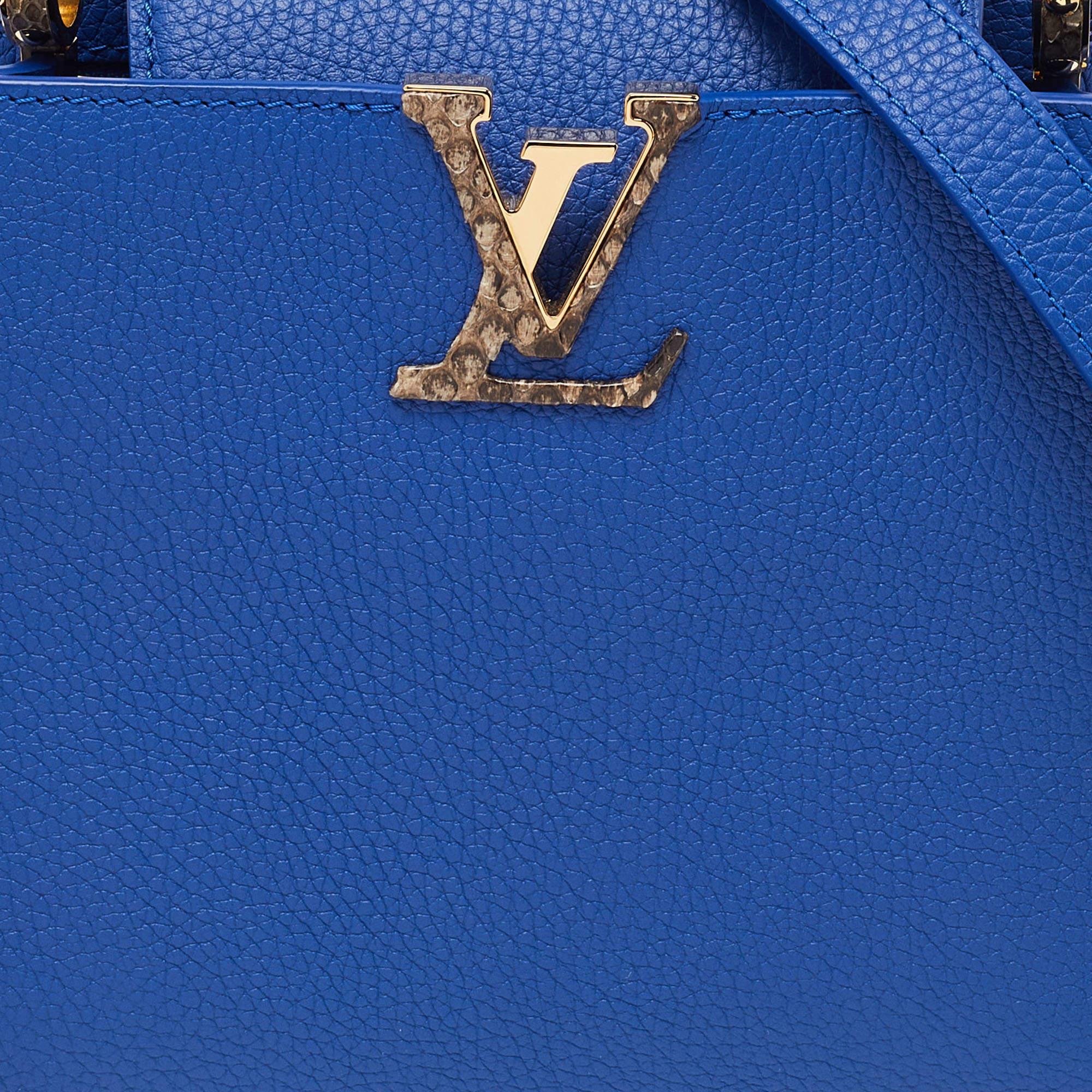 Louis Vuitton Blue Leather and Python Capucines BB Bag For Sale 1