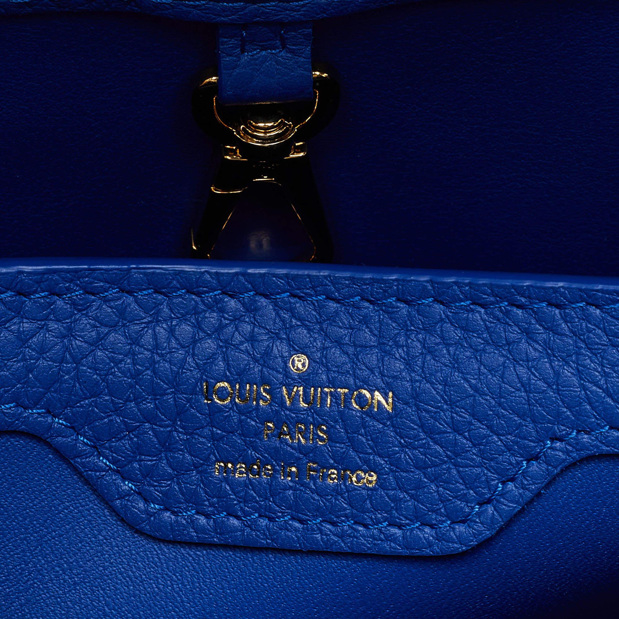 Louis Vuitton Blue Leather and Python Capucines BB Bag For Sale 4