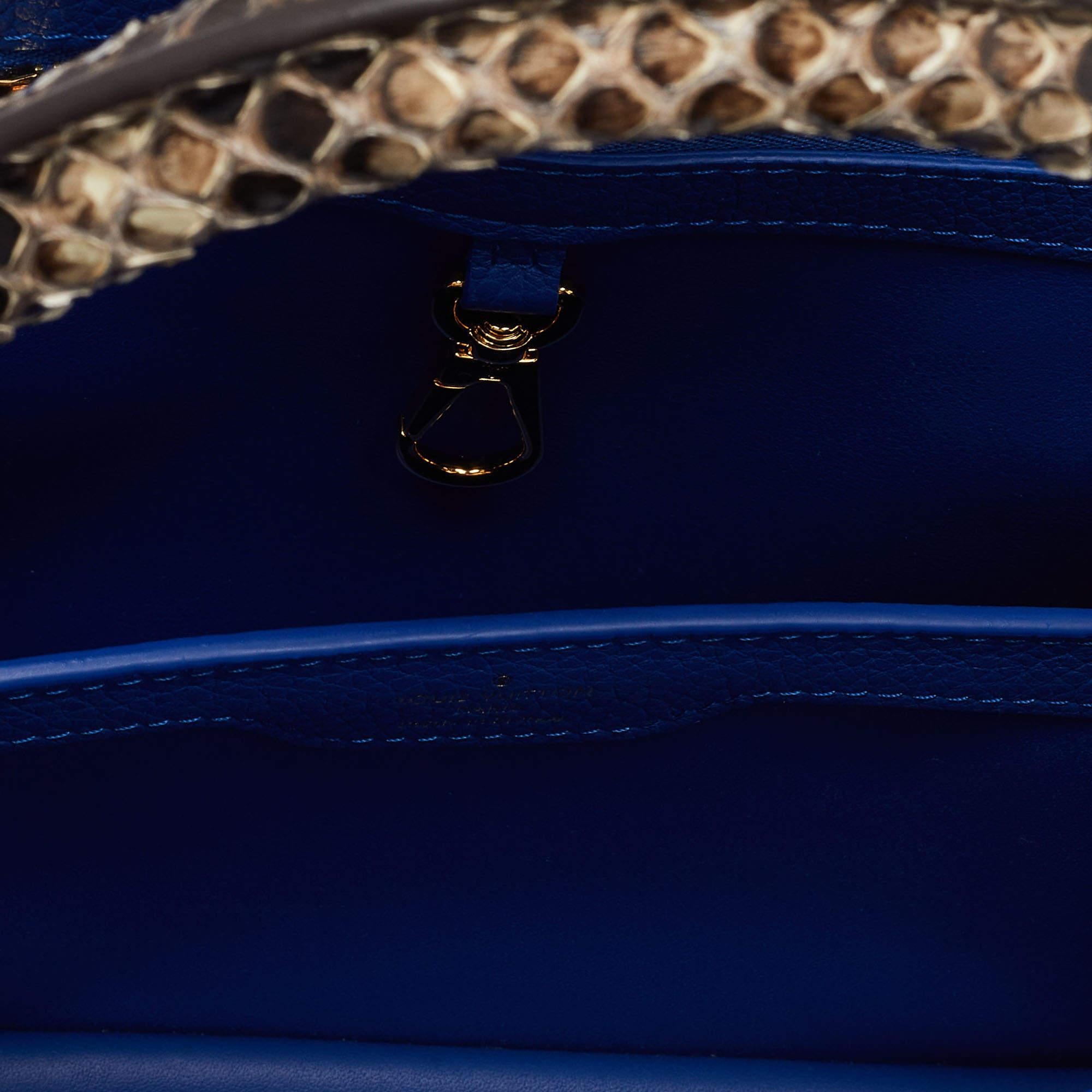 Louis Vuitton Blue Leather and Python Capucines BB Bag For Sale 5