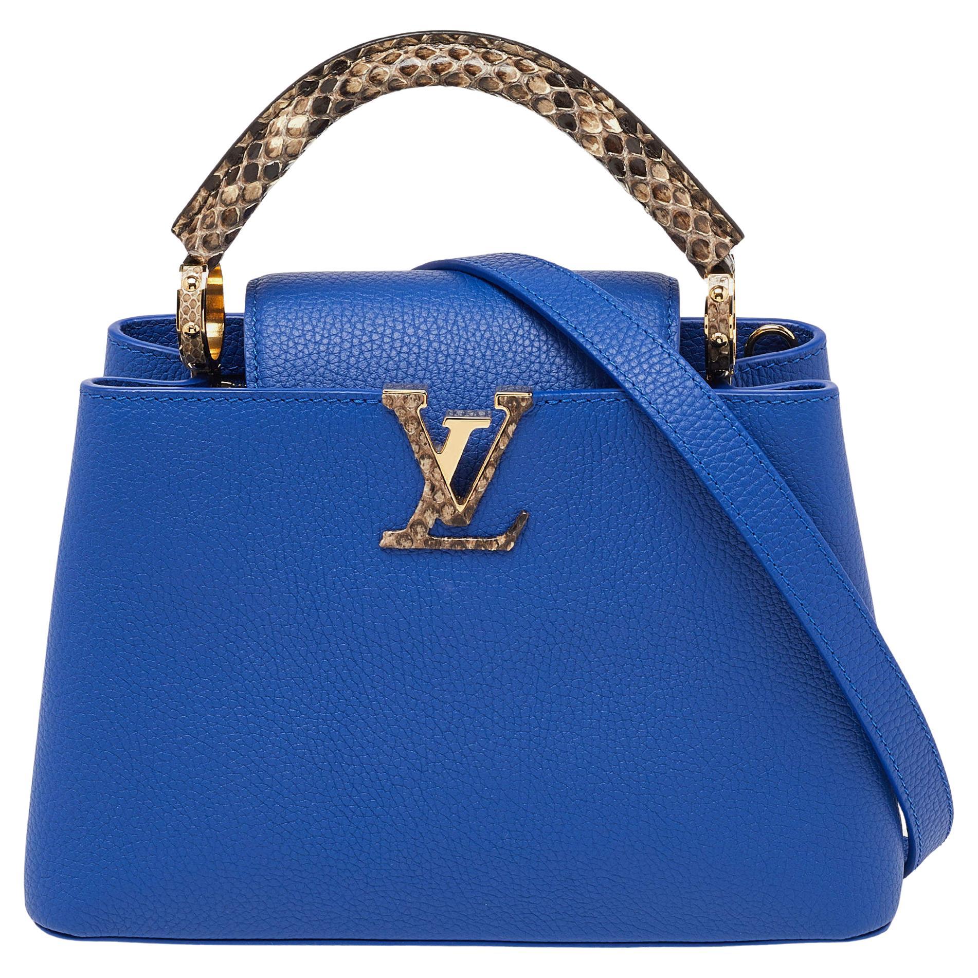 Louis Vuitton Blue Leather and Python Capucines BB Bag For Sale