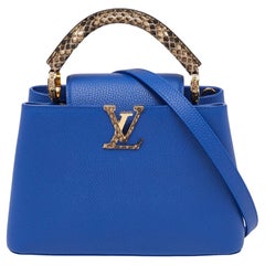 Sac Louis Vuitton Capucines BB en cuir bleu et python