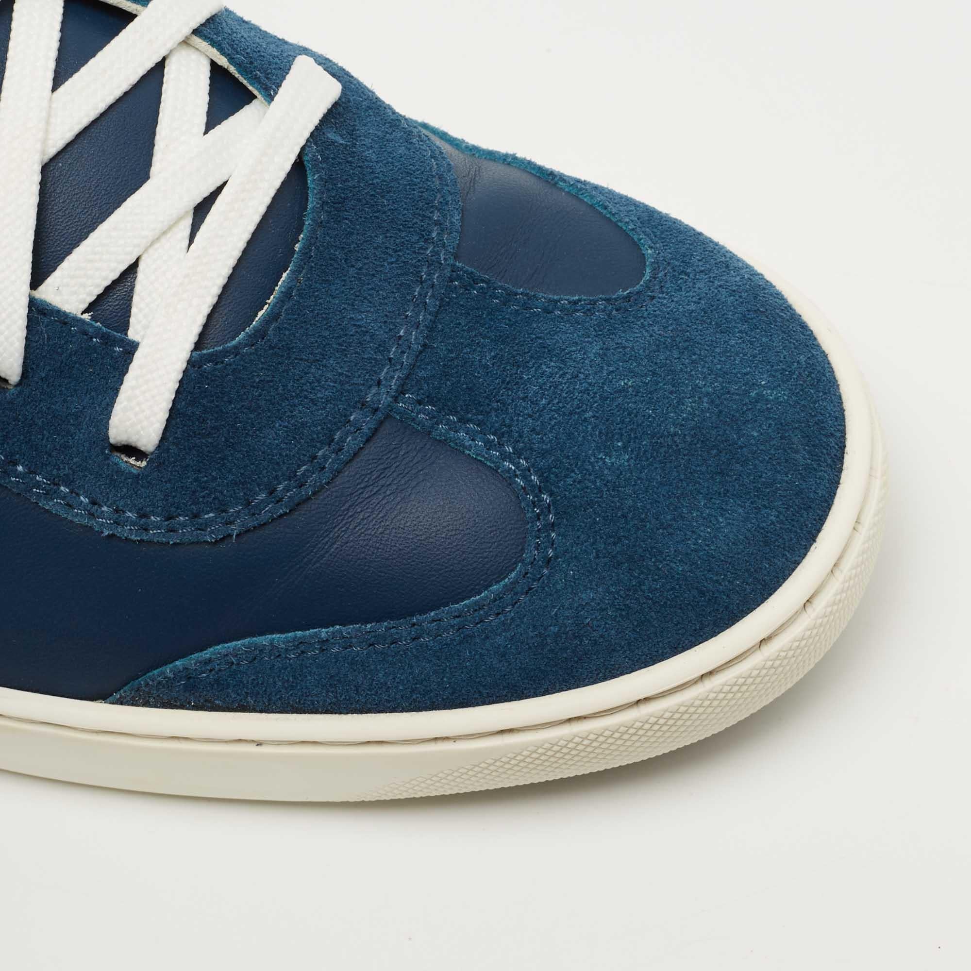 Louis Vuitton Blue Leather and Suede Low Top Sneakers Size 40.5 For Sale 3
