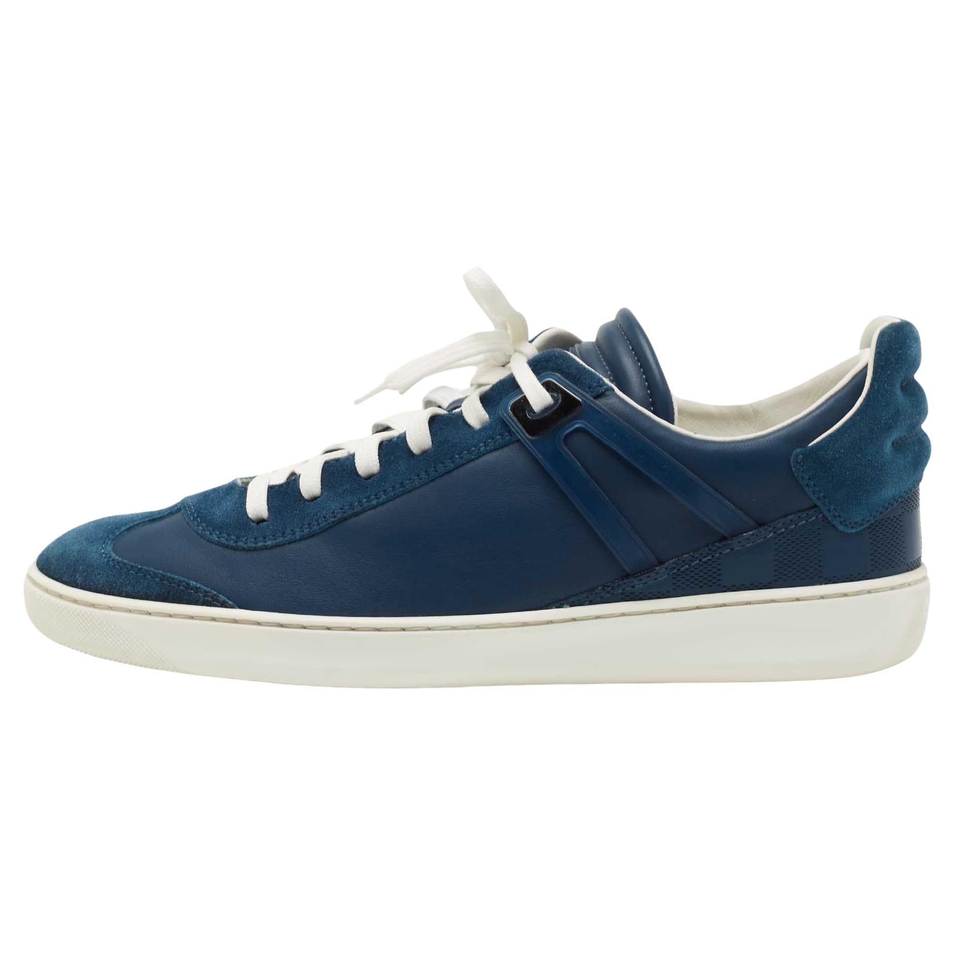 Louis Vuitton Blue Leather and Suede Low Top Sneakers Size 40.5 For Sale