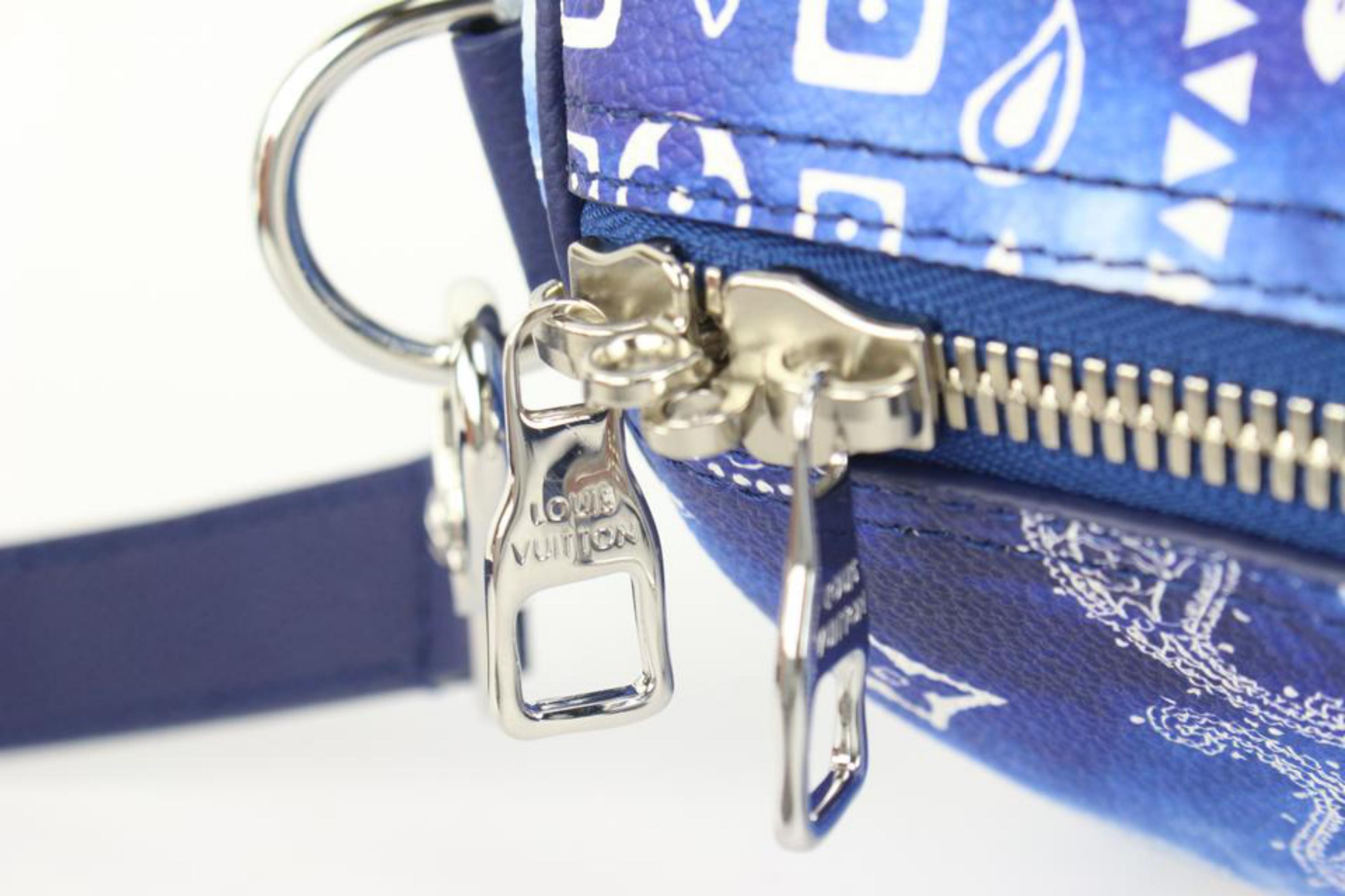 Louis Vuitton Blue Leather Bandana Keepall Bandouliere 55 Duffle 5577lk67s For Sale 3