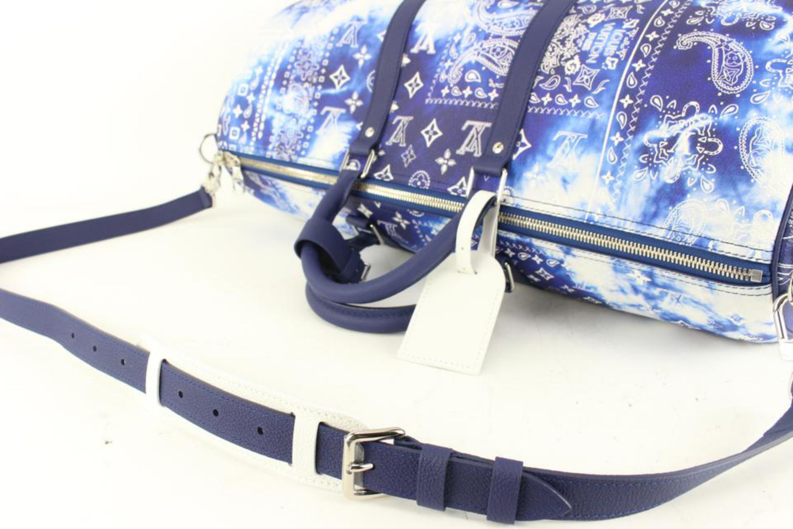 Louis Vuitton Bandoulière Keepall en cuir bleu 55 Duffle 5577lk67s en vente 6