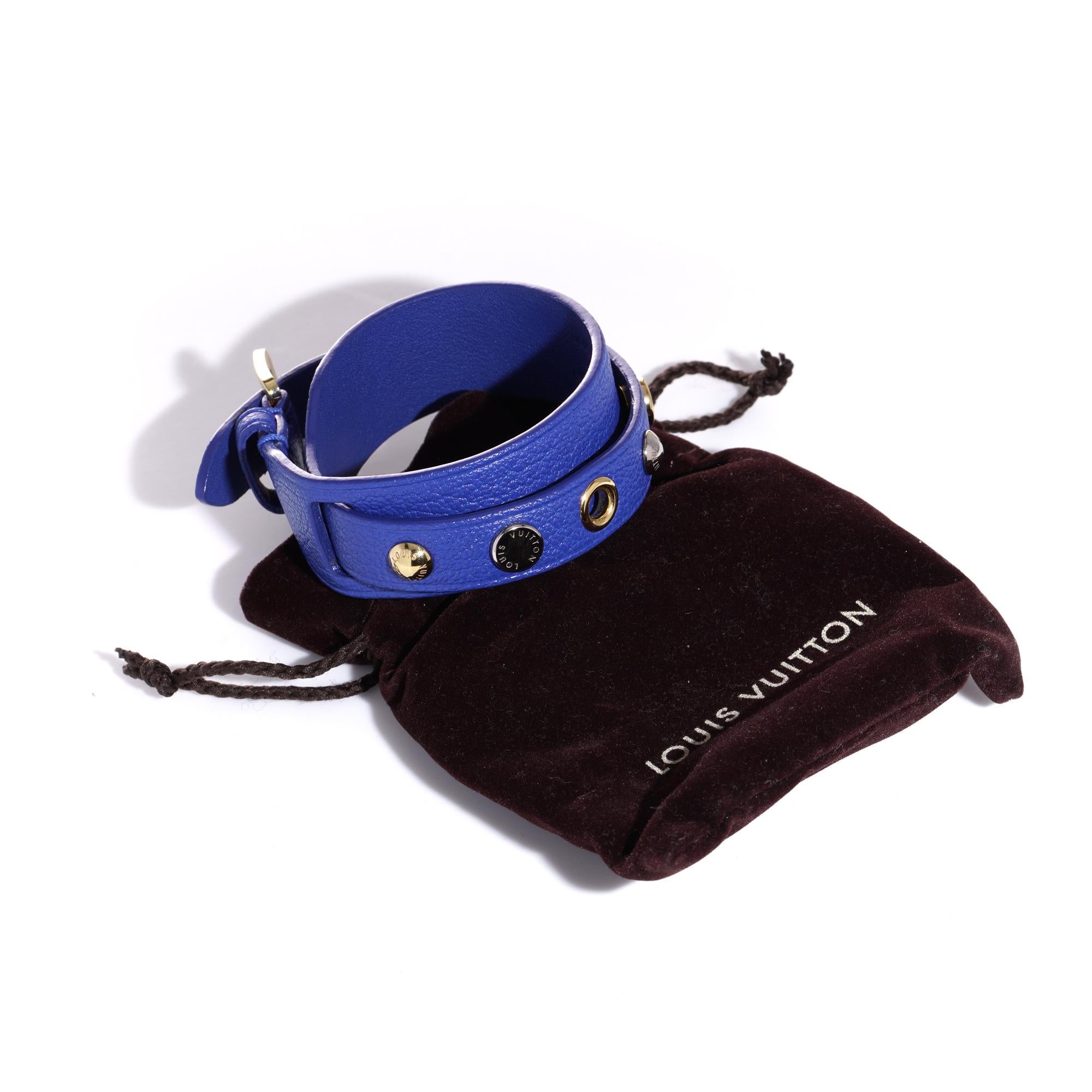 Louis Vuitton Blue Leather belt bracelet In Excellent Condition For Sale In Braintree, GB