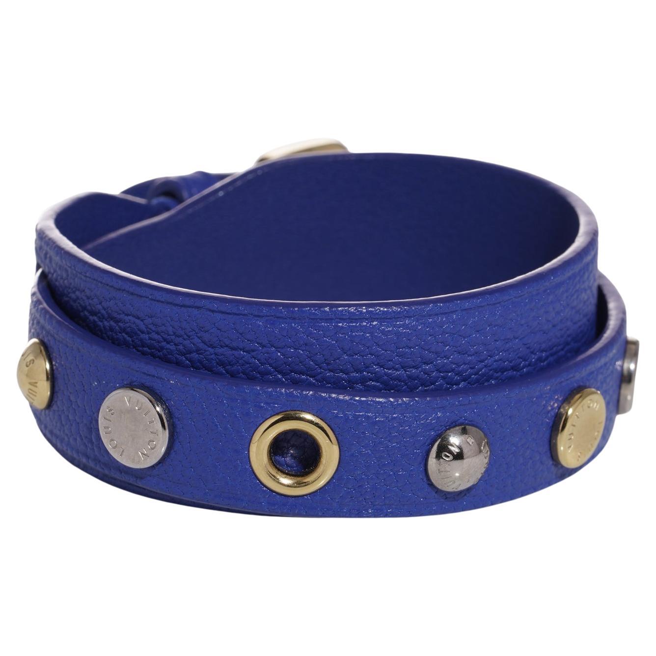 Louis Vuitton Blue Leather belt bracelet For Sale