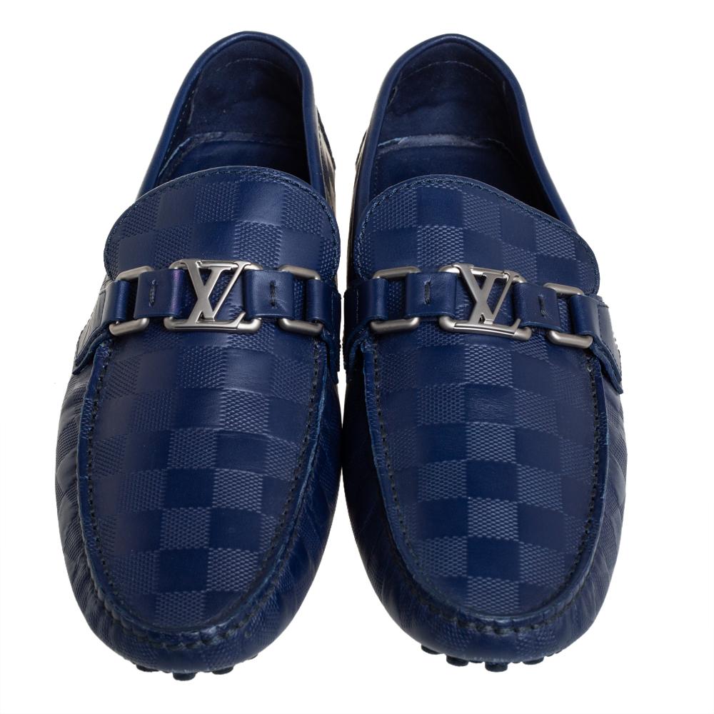 Louis Vuitton Blue Leather Damier Infini Hockenheim Slip On Loafers Size 41.5 In Good Condition In Dubai, Al Qouz 2