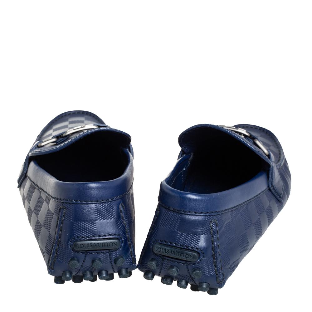 Men's Louis Vuitton Blue Leather Damier Infini Hockenheim Slip On Loafers Size 41.5