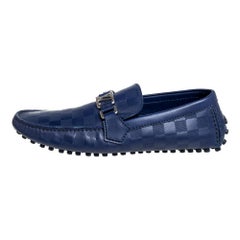 Louis Vuitton Blue Leather Damier Infini Hockenheim Slip On Loafers Size 41.5