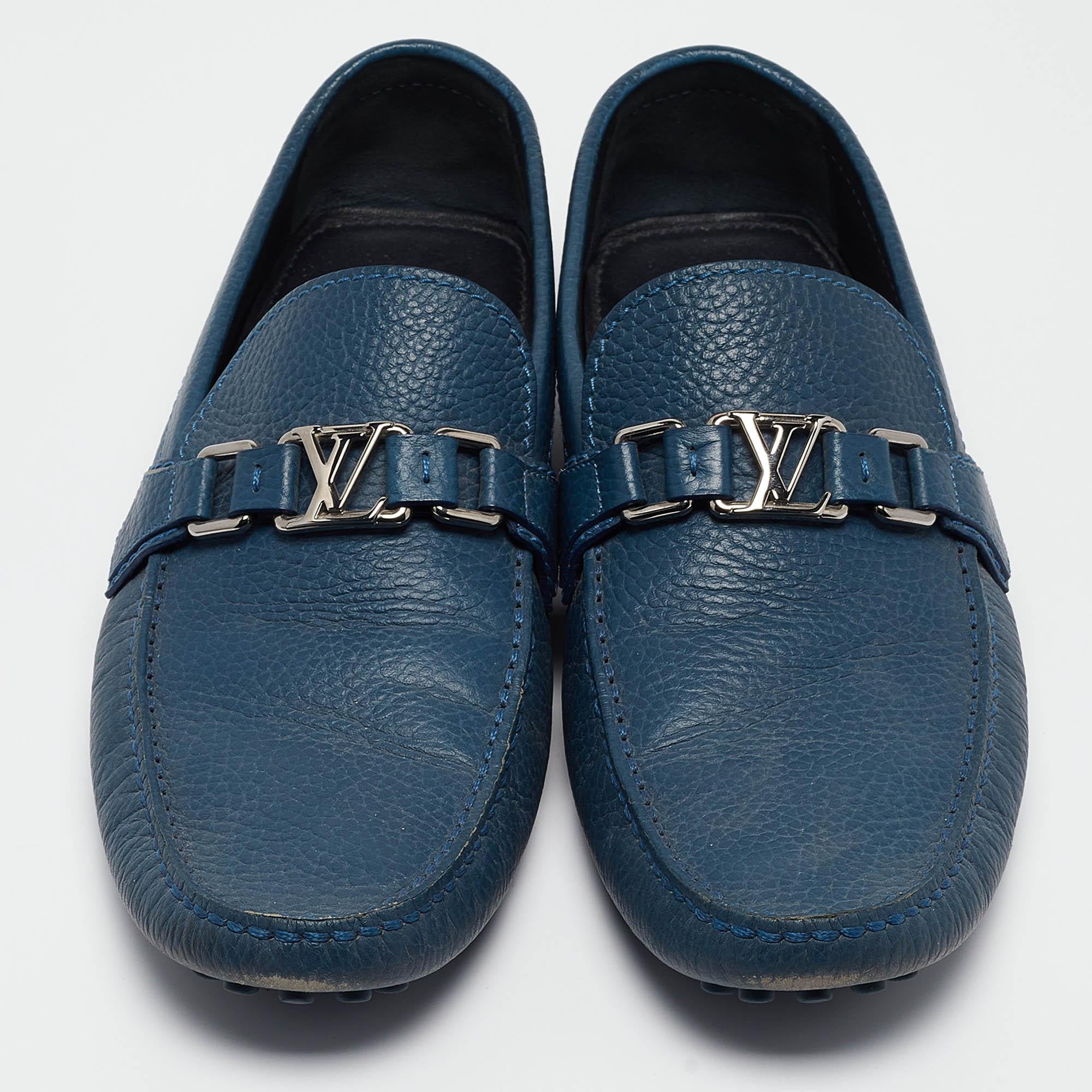 Black Louis Vuitton Blue Leather Hockenheim Loafers Size 43 For Sale