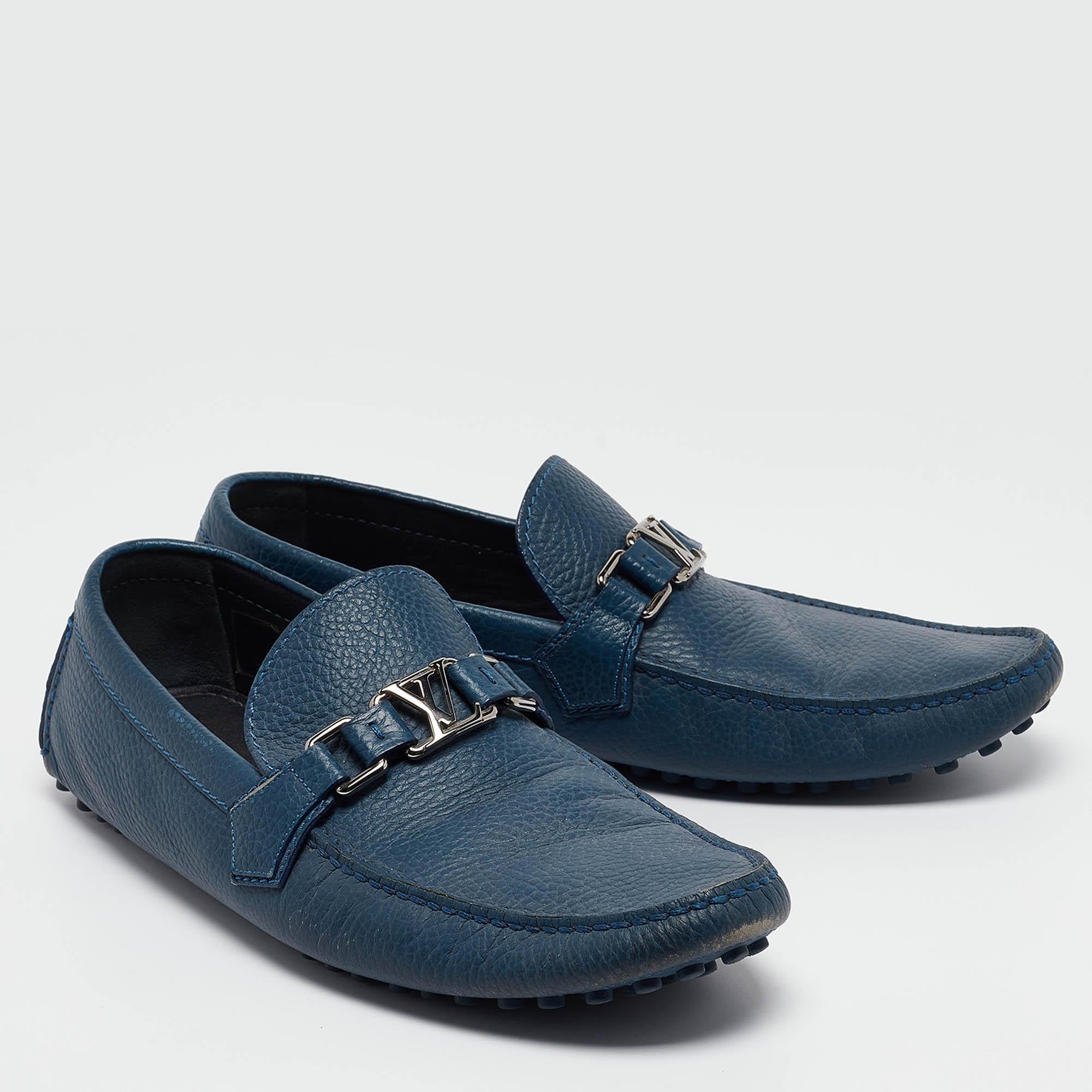 Louis Vuitton Blue Leather Hockenheim Loafers Size 43 In Good Condition For Sale In Dubai, Al Qouz 2