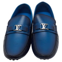 Louis Vuitton Blue Leather Hockenheim Slip On Loafers Size 46
