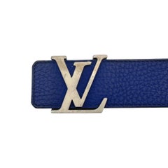 Louis Vuitton Blue Leather Initiales LV Logo Buckle Size 90