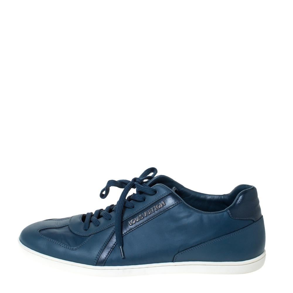 Don't miss out on making these sneakers yours this season. Crafted from leather, these blue sneakers feature lace-up vamps, rubber soles and leather insoles for added comfort. These trendy and chic sneakers from Louis Vuitton will surely amp up your
