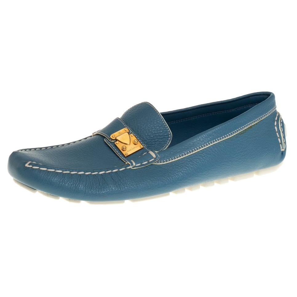 Louis Vuitton Blue Epi Leather Hockenheim Slip On Loafers Size 42 at