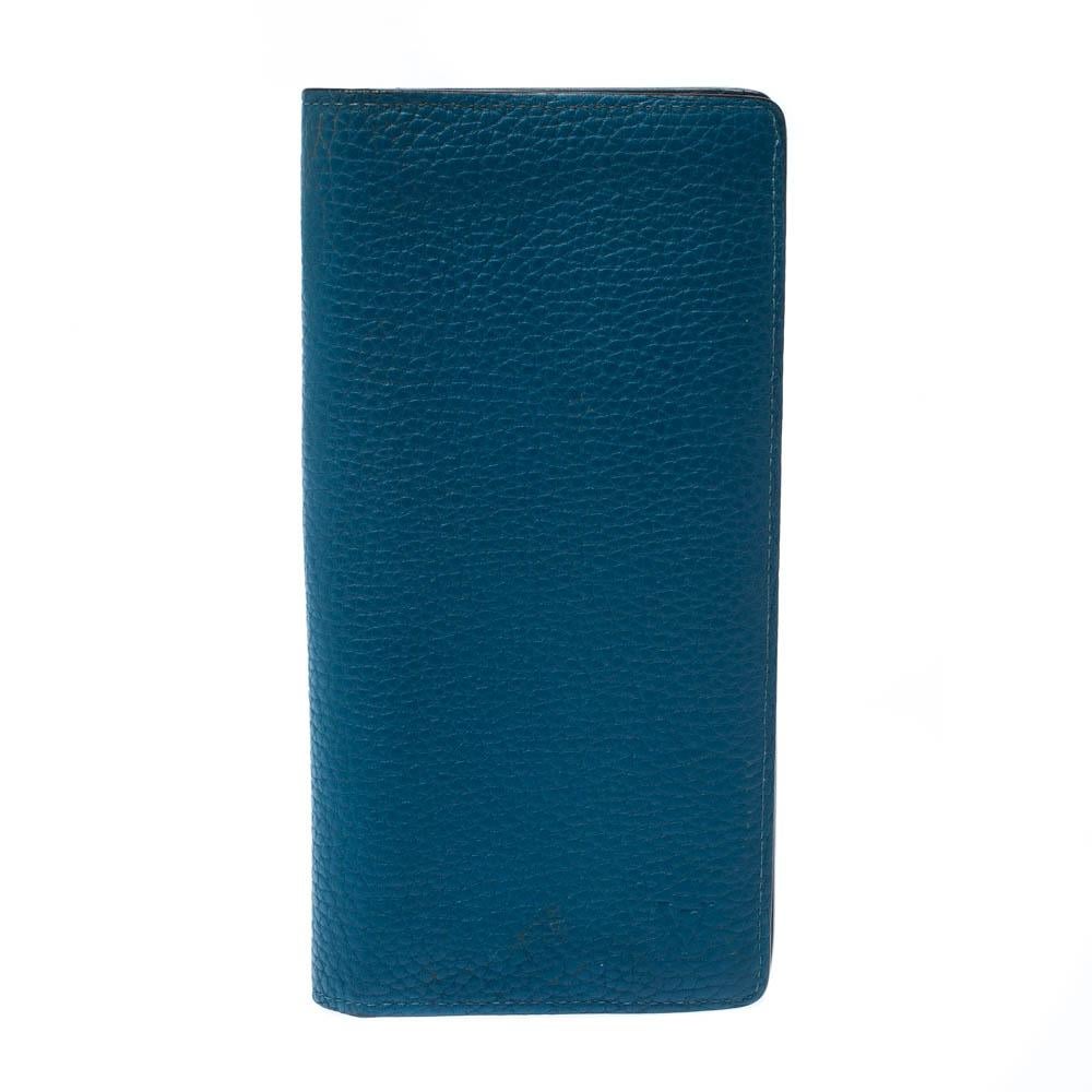 Louis Vuitton - Portefeuille long en cuir bleu en vente 1