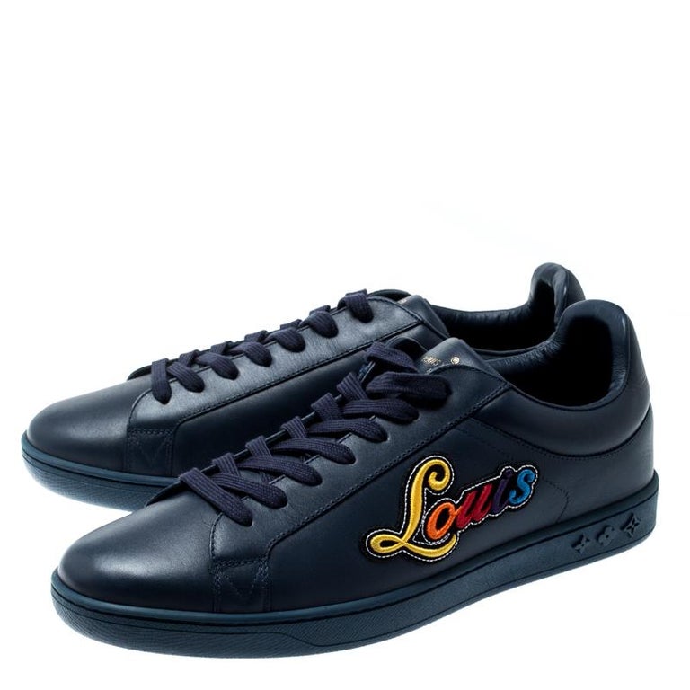 Louis Vuitton Blue Leather Luxembourg Low Top Sneakers Size 42 For Sale at 1stdibs