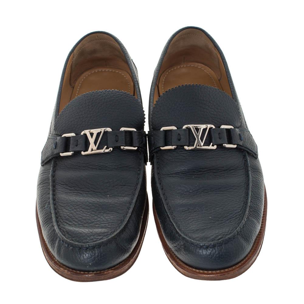 Black Louis Vuitton Blue Leather Major Loafers Size 44.5