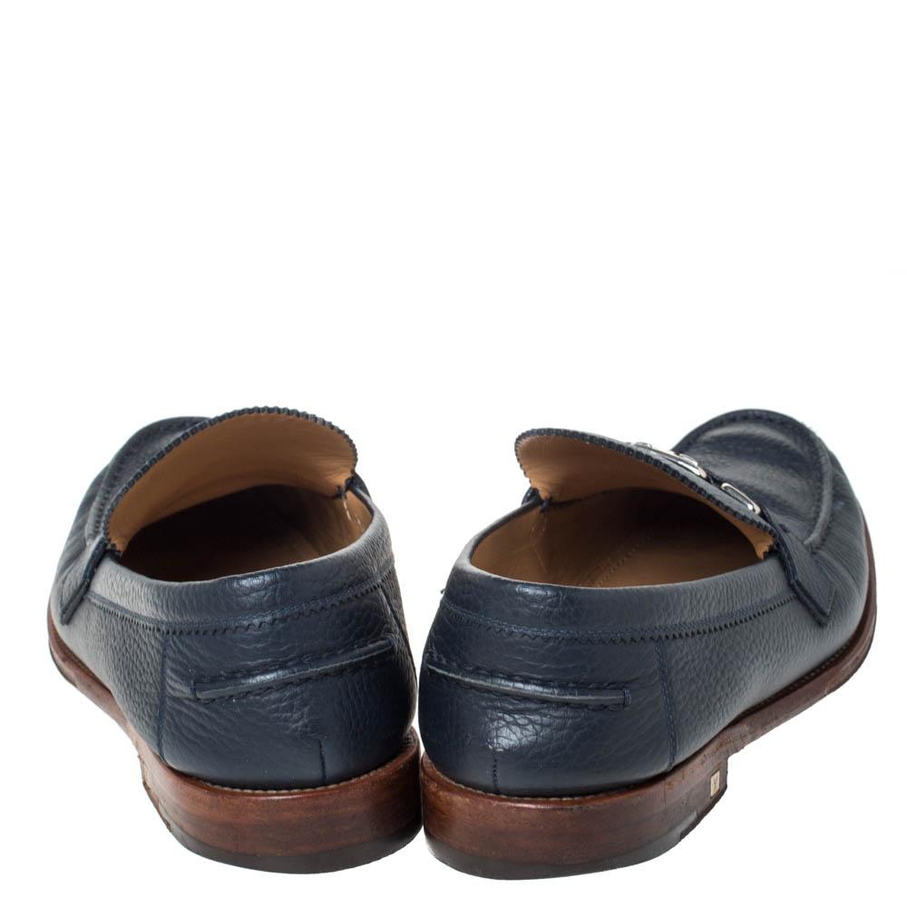 Louis Vuitton Blue Leather Major Loafers Size 44.5 In Good Condition In Dubai, Al Qouz 2