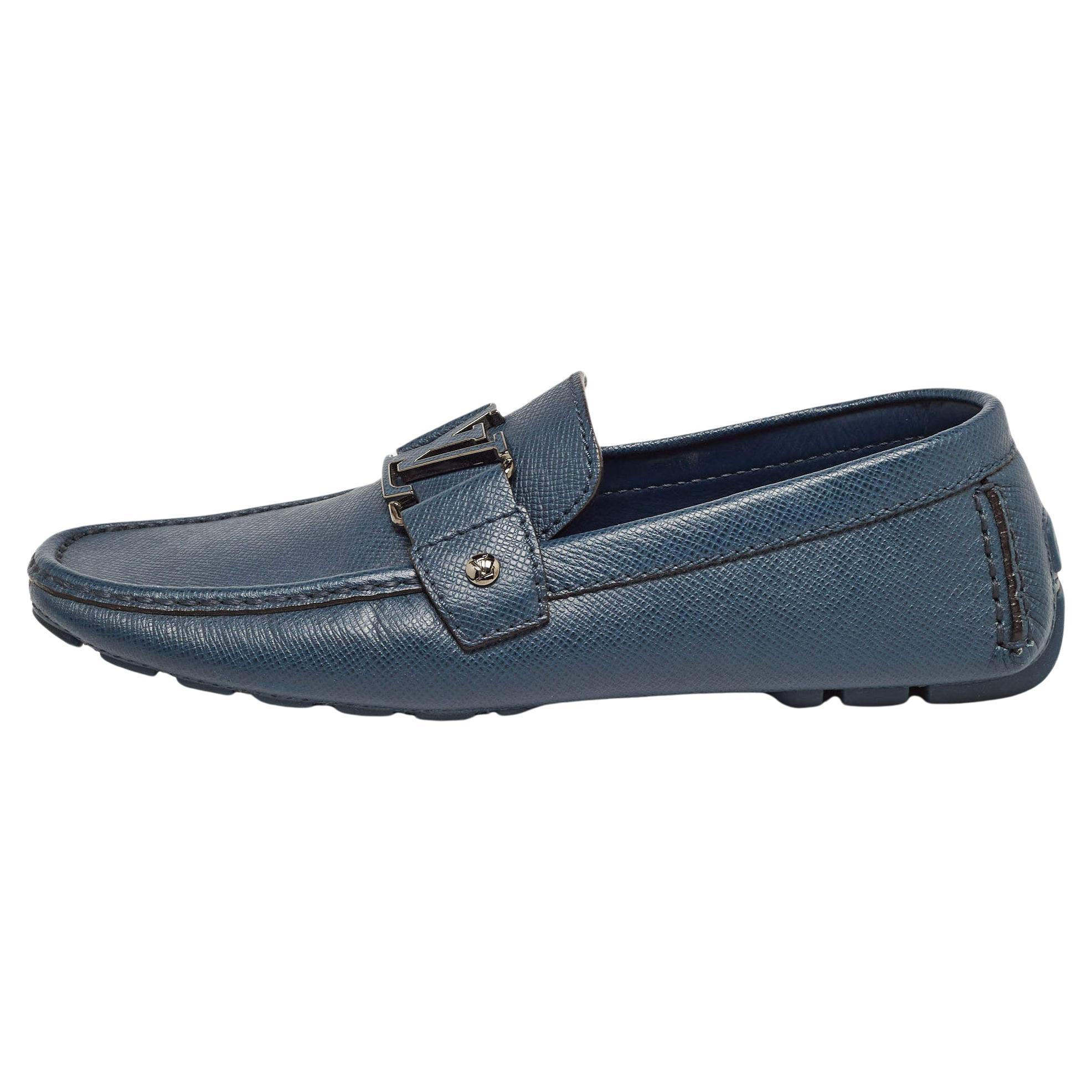 Louis Vuitton Blue Leather Monte Carlo Loafers Size 41 For Sale
