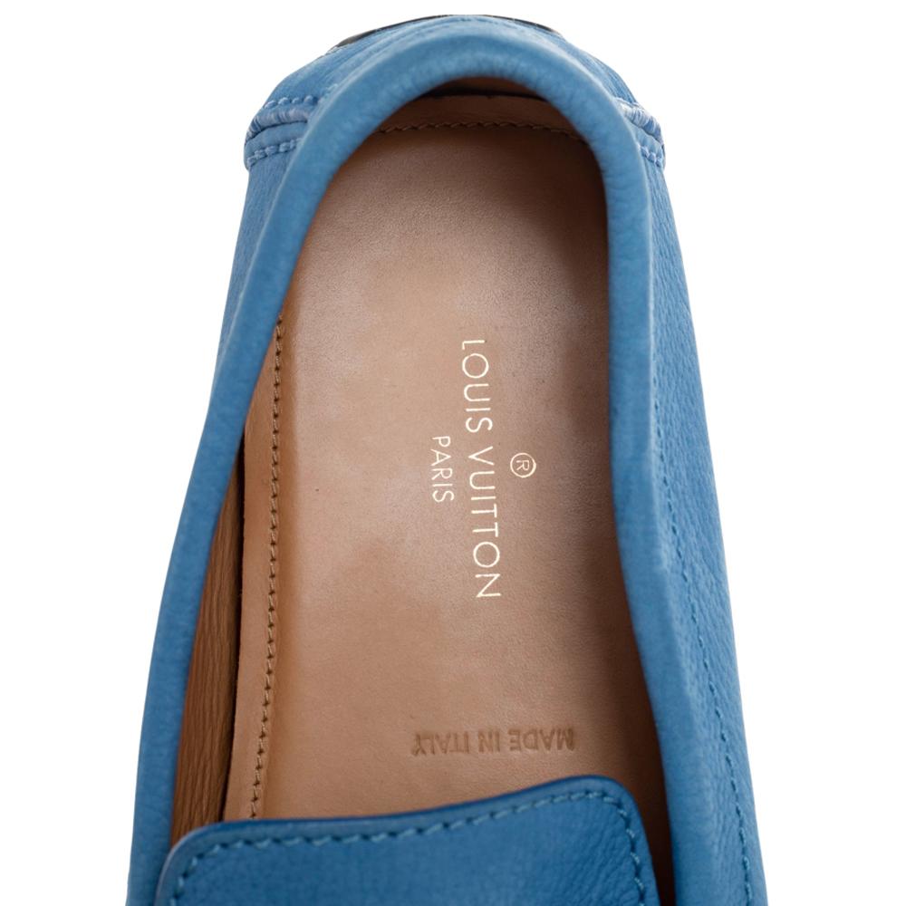 Louis Vuitton Blue Leather Monte Carlo Slip On Loafers Size 42 In Good Condition In Dubai, Al Qouz 2