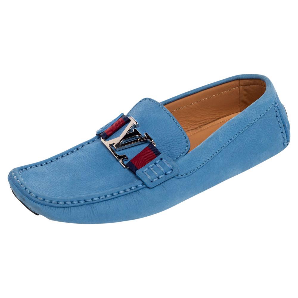 Louis Vuitton Blue Leather Monte Carlo Slip On Loafers Size 42 at