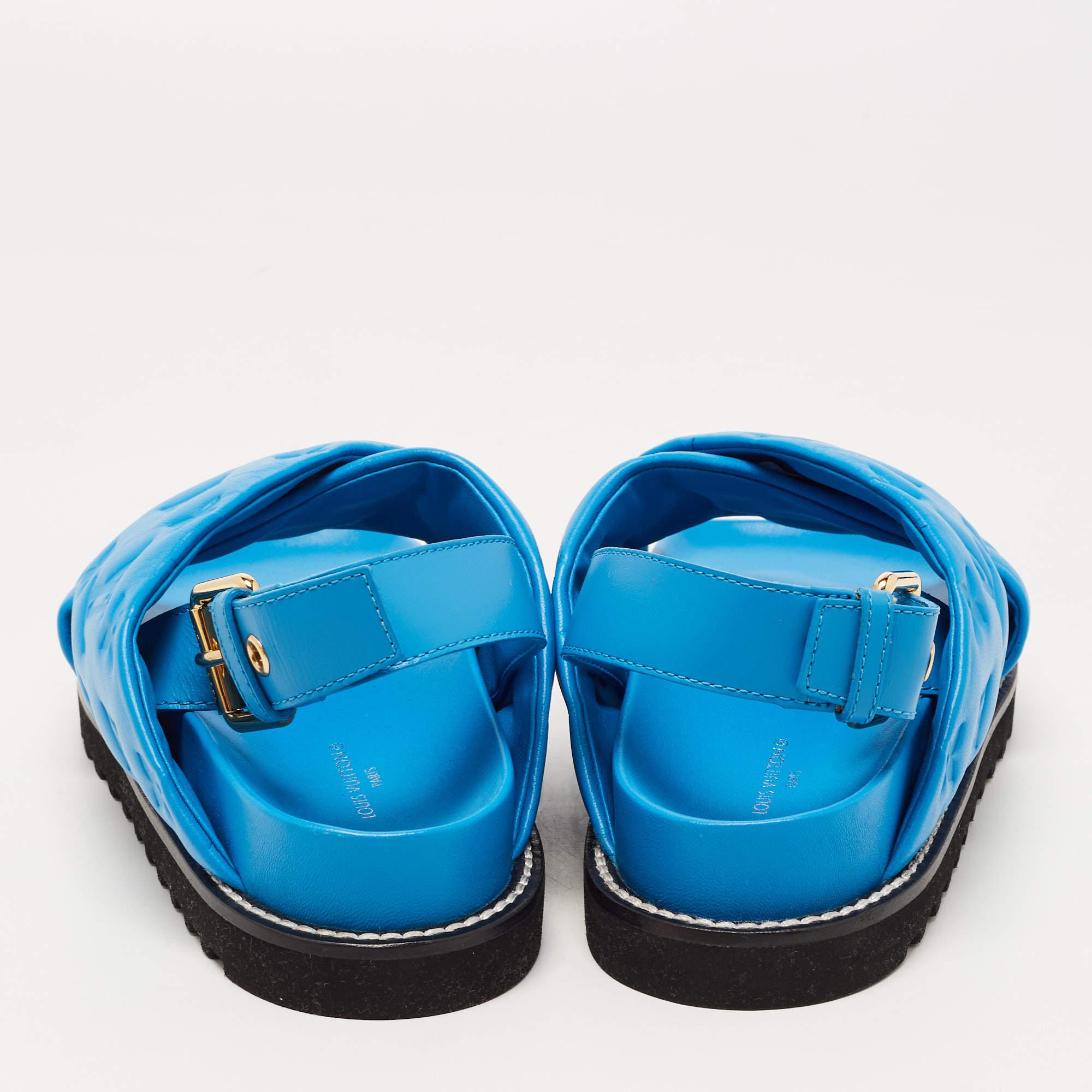 Louis Vuitton Blue Leather Paseo Confort Slingback Sandals Size 37 In New Condition In Dubai, Al Qouz 2