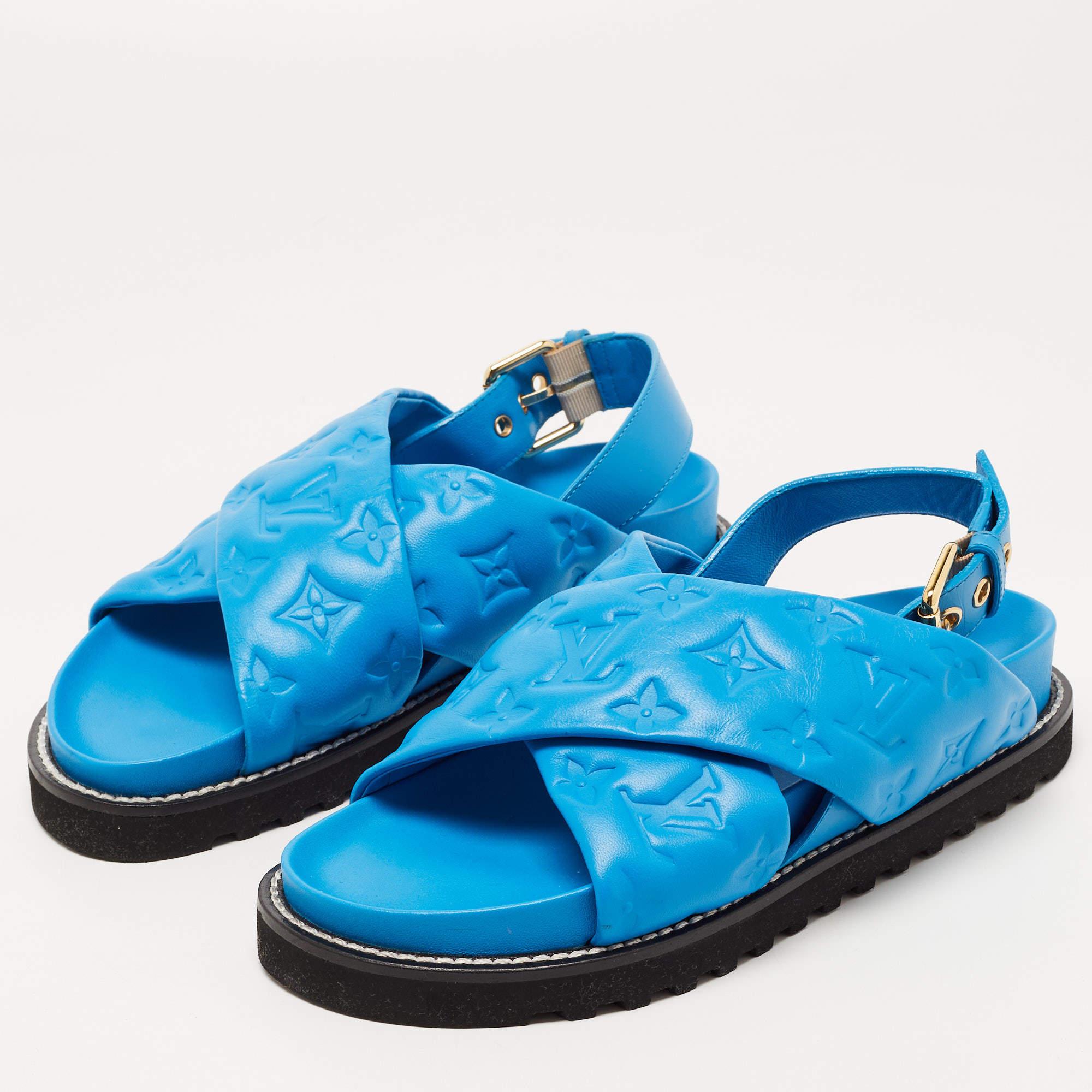 Women's Louis Vuitton Blue Leather Paseo Confort Slingback Sandals Size 37