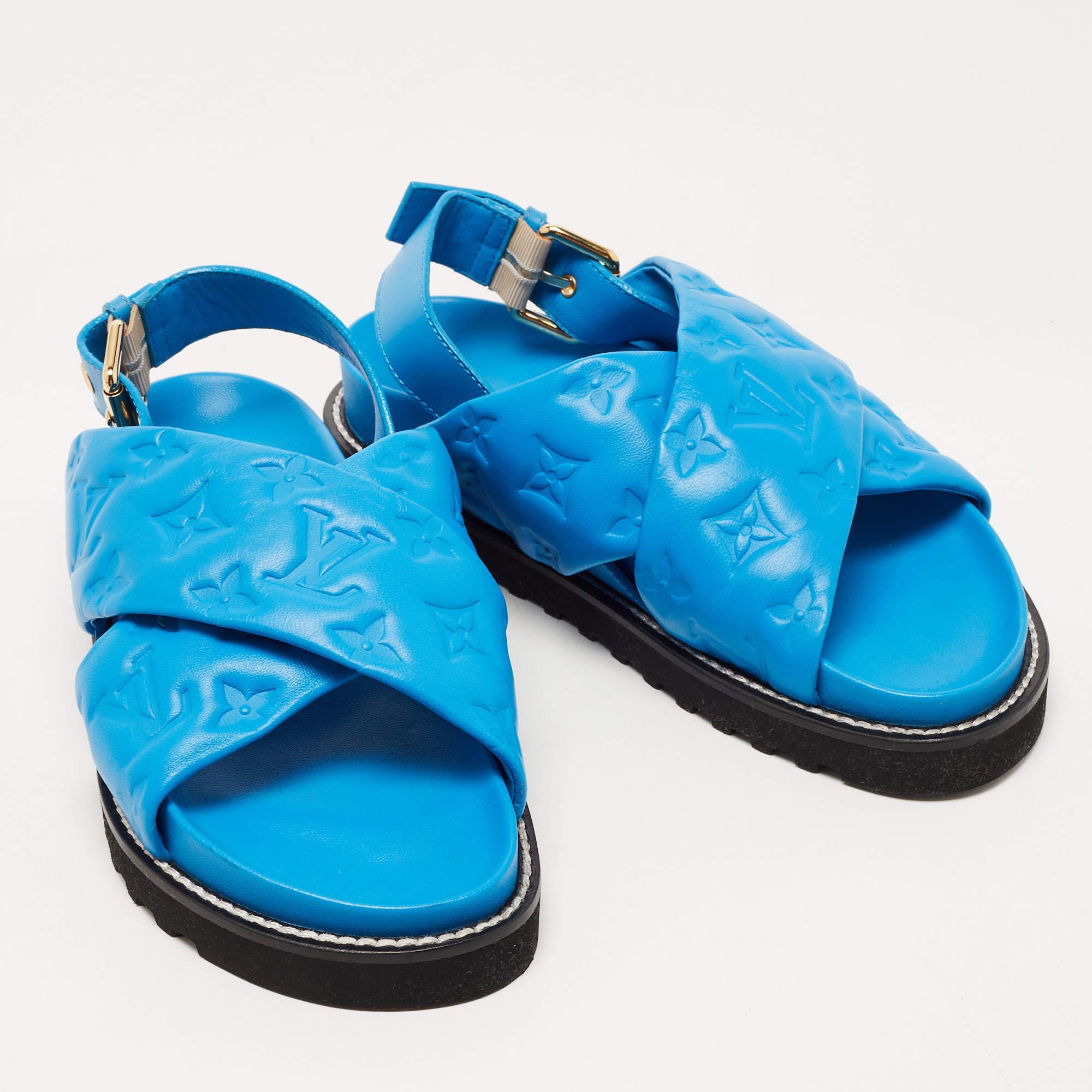 Louis Vuitton Blue Leather Paseo Confort Slingback Sandals Size 37 1