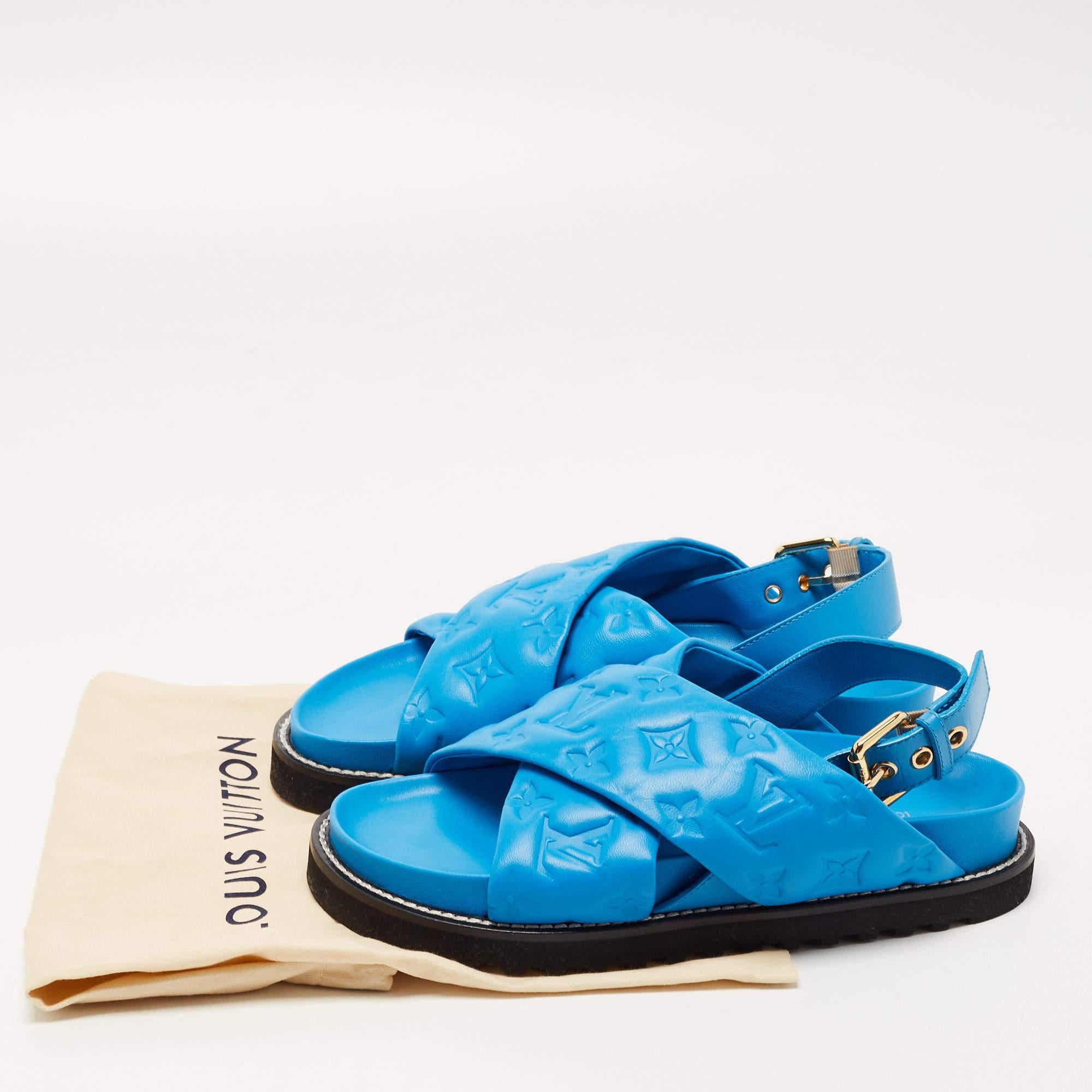 Louis Vuitton Blue Leather Paseo Confort Slingback Sandals Size 37 2