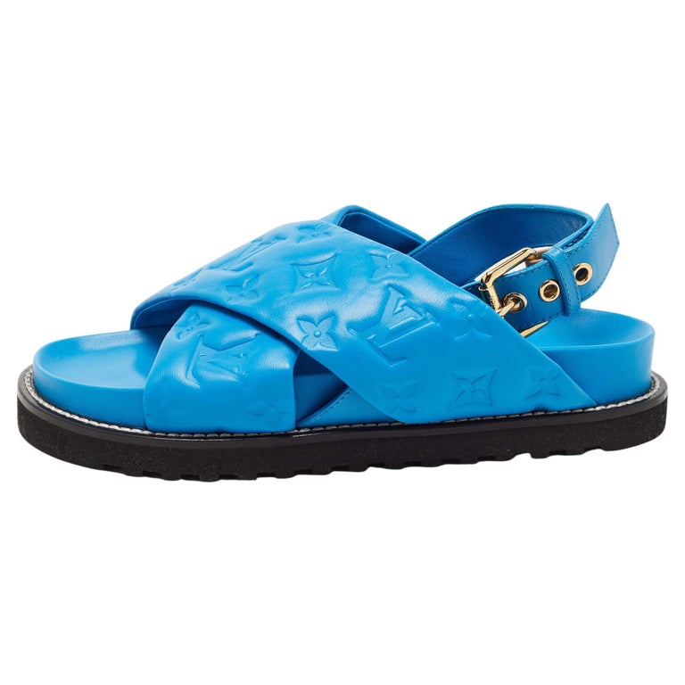 Louis Vuitton Blue Leather Paseo Confort Slingback Sandals Size 37 For Sale  at 1stDibs