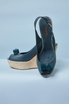 Louis Vuitton blue leather platforms with studs